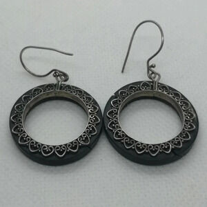 ✨ Antique Sterling Silver Heart-Filigree Hoop Earrings ✨